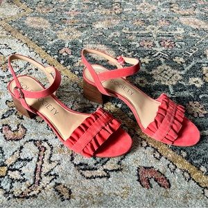 Sole Society Scyler Ruffle Suede Block Heel Sandals Sz 11
